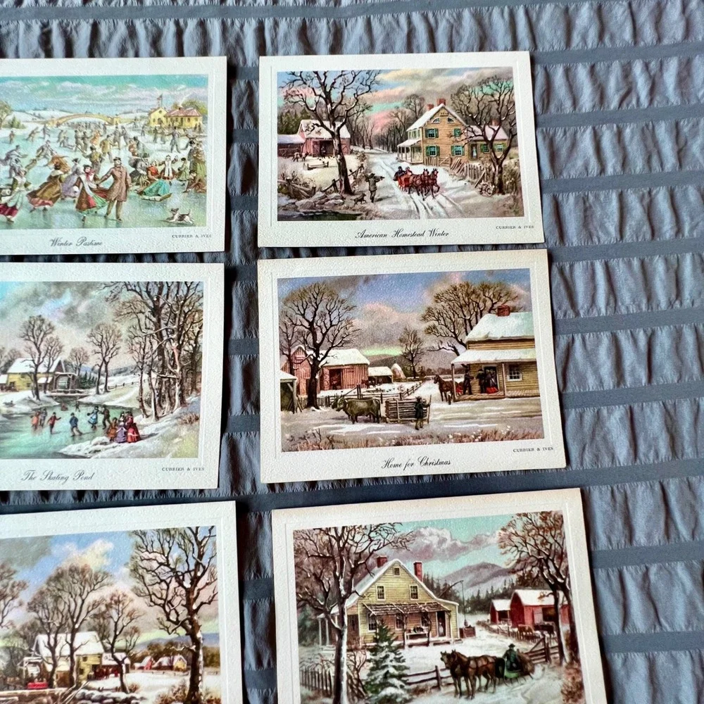 Currier & Ives Vintage Winter Scene Greeting Cards Set of 18 with Envelopes